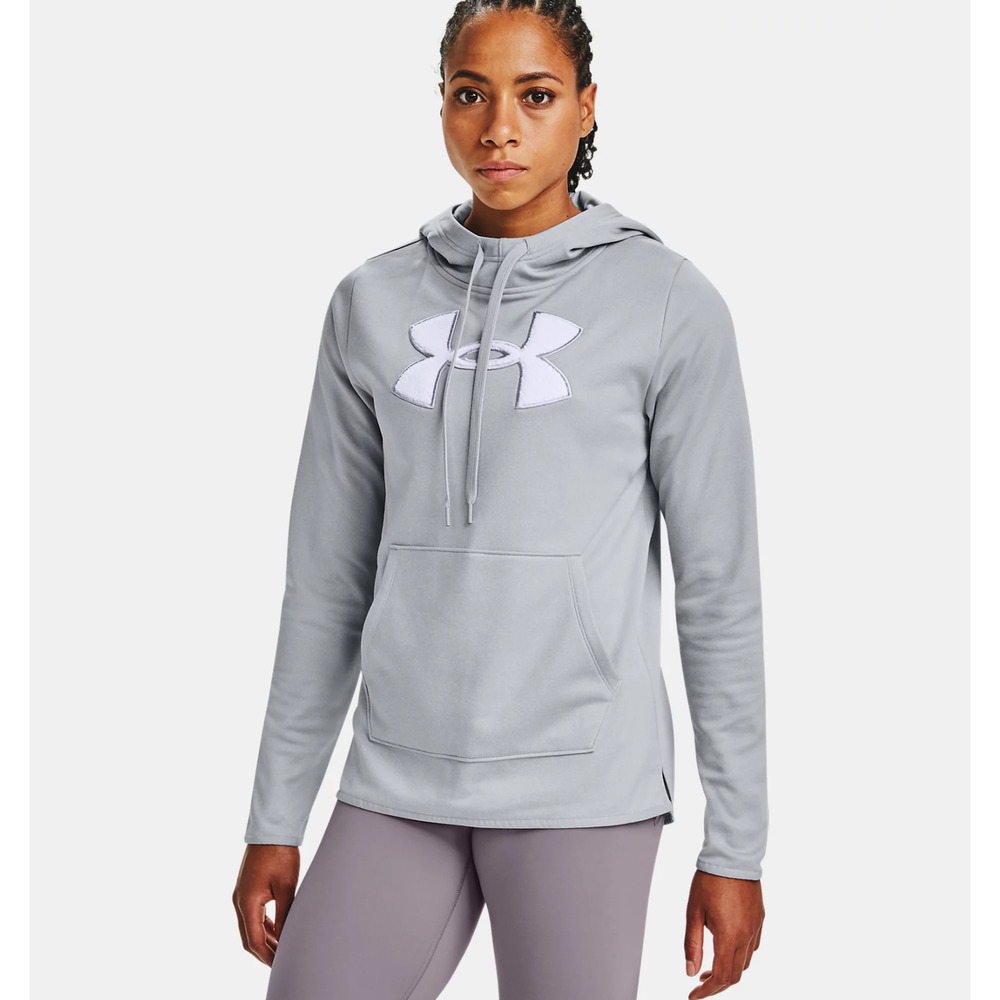 Under Armour Women's Fleece Big Logo Shine Long Sleeve Hoodie Pullover Gray M